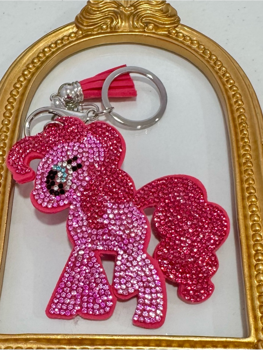 New Pink Rhinestone Pony Keychain Keychain - Picture 2 of 4